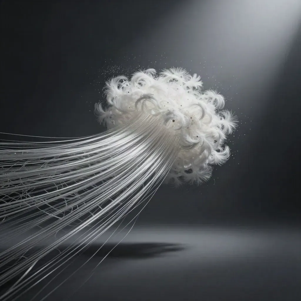 Silver light filaments converge into a soft white bloom in deep graphite haze.